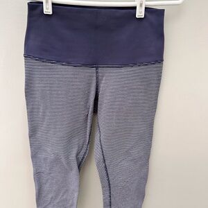 lululemon Wunder under Navy and White Striped Fold-Over Waist Leggings